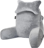 SLIGUY Reading Pillow for Sitting in Bed Couch Adult, Back Pillow with arm Support and Pockets, Adult Back Pillow Bed Chair for Bed Rest, Reading, Watching TV, Gaming for Boys and Girls Light Grey
