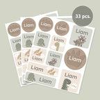 Large Name Labels for Kids (33) - Custom Stickers for Daycare and School Supplies - Durable, Waterproof Stickers for Water Bottles, Lunch Boxes, and More with Unique Designs - Dinosaur