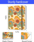 DHGPTS Spiral Journal Notebook, A5 Cute Notebooks for Women Men, College Ruled Hardcover Notebook for Work & Note Taking, 60 Pages Double-Wire Journals for Writing, Retro Boho Flowers