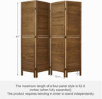 Room Partitions and Dividers, Temporary Wall with Double Hinges, 5.6 Ft Tall Folding Louver Wood Screen for Home Office Bedroom Hotel Decoration (4 Panels, Brown)
