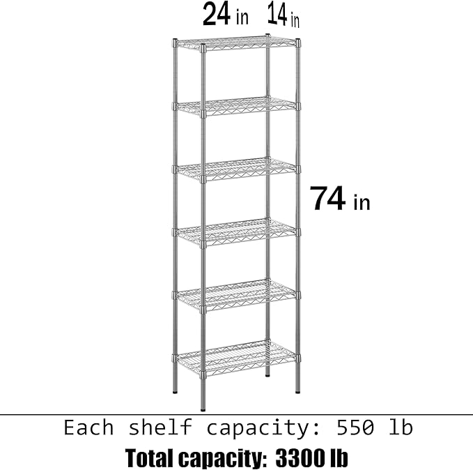 Regal Altair 14" Deep x 24" Wide x 74" Height Wire Shelving Kit | 6-Tier | NSF Commercial Storage Rack Unit