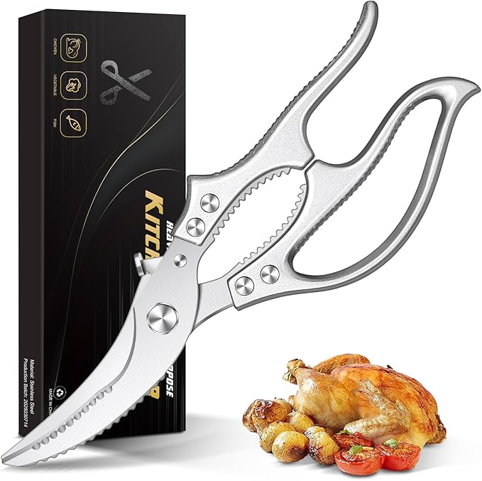 Aaeiirey Heavy Duty Poultry Shears – Luxury Kitchen Shears & Multipurpose Kitchen Scissors for Meat, Chicken, Fish & Vegetables, High Carbon Stainless Steel, Safety Lock, Dishwasher Safe
