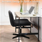 PUKAMI Criss Cross Legged Office Chair,Armless Office Desk Chair No Wheels,PU Leather Modern Swivel Vanity,Height Adjustable Wide Seat Mid Back Computer Task Chair for Home Office