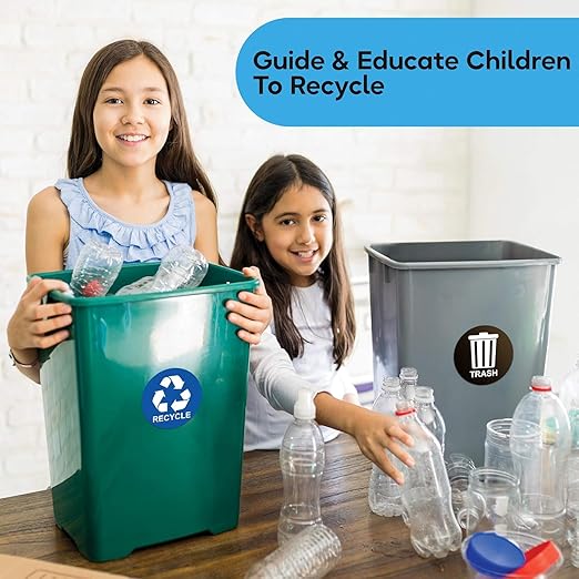 Recycle Stickers for Trash Bins - Perfect Recycling Sticker for Trash Can - 4 Pack - 5" x 5" Decal Logo - Ideal Label Sign for Home or Office Refuse Bin - Suitable for Indoor/Outdoor use