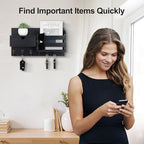 Lwenki Wall Mount Key Holder with Mail Organizer, 100% Paulownia Wood, 7 Metal Hooks, Storage Drawer, Entryway Home Decor (Black)