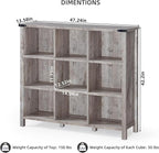 Joaxswe 9 Cube Bookcase, Farmhouse 47 Inch Wide Grey Oak Bookshelf, Wooden 3 Tier Display Large Open Book Shelf, Vintage Horizontal Book Case for Home Office, Cubby Storage Cabinet for Living Room