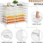 Marbrasse Desktop Literature Organizer, 12 Compartments Mesh Paper Organizer Desk Organizers, Adjustable File Sorter Mail Center Paper Storage Cabinet Classroom Mailbox for Office Home School, White