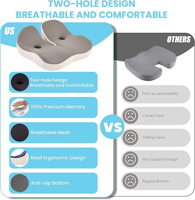 OVRST Seat Cushion,Office Chair Memory Cushion, Ergonomic Design, Relieve Sciatica and Long-Term Sitting Pain, Suitable for desks, car Seats, Games, wheelchairs