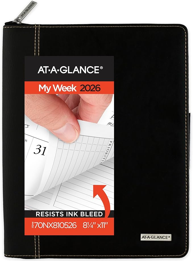 AT-A-GLANCE 2026 Appointment Book Planner, Weekly & Monthly, 8-1/4" x 11", Large, Executive, Zipper, Black (70NX810526)
