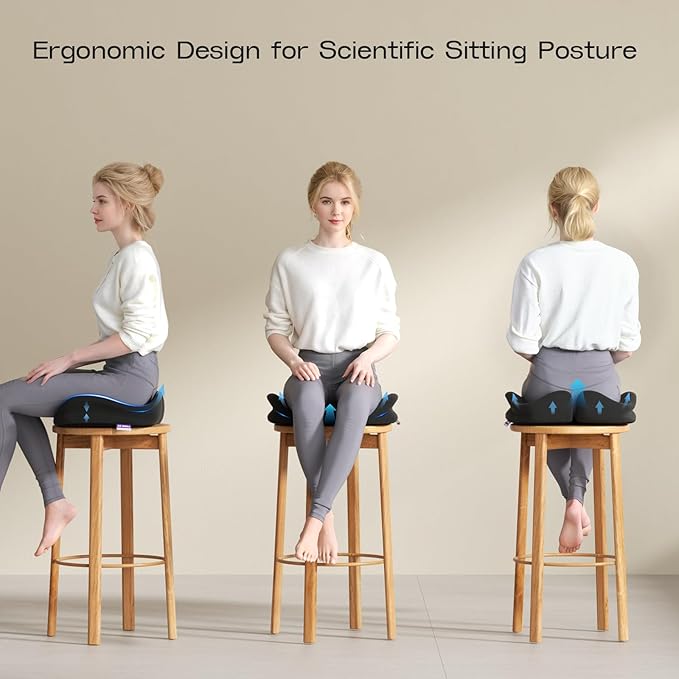 ZZ-WELL Seat Cushions for Office Chairs - Patented Coccyx Cushion for Tailbone Pain - 21.2" W x 16.5" L Memory Foam Extra Large Seat Cushion, Removable & Machine Washable Cover (Black)