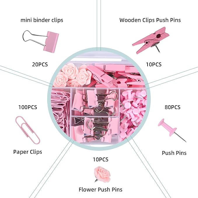 Paper Clips and Binder Clips Small with Decorative Push Pins Cips for School Home Office Aesthetic Desk Accessories,220PCS