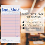 Guest Check Books 10 Pack, Guest Checks for Servers, Server Note Pads, Waitress Accessories Writing Pad, Thick Server Paper with Guest Receipts, Restaurant Supplies Order Pad Total 500 Sheets（Pink)