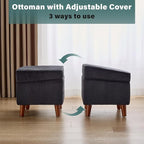 FAGAGA Storage Ottoman with Adjustable Lid, Soft Step Stool, Footrest and Seat, Ottoman Foot Rest for Living Room, Bedroom, Dorm, Dark Gray