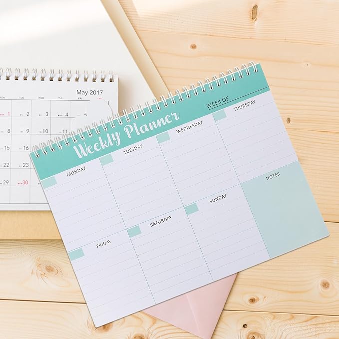 SEWACC Weekly Work Planner Notepad with Bookmark for Homeschool and Study Undated Daily Calendar and Efficient Plan Pad Portable Spiral-bound Appointment Organizer for Task and Goal