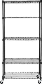 Seville Classics UltraDurable Heavy Duty NSF Solid Steel Wire Rack Storage Unit, Organizer for Garage, Warehouse, Office, Restaurant, Classroom, Kitchen, Black, 5-Tier Shelving, 36" W x 14" D