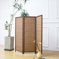 Furnnylane 3 Panel Short Room Divider Screen,Brown Freestanding Partition,Small Bamboo Panel Divider for Room Seperation,3.95 FT Tall