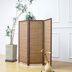 Furnnylane 3 Panel Short Room Divider Screen,Brown Freestanding Partition,Small Bamboo Panel Divider for Room Seperation,3.95 FT Tall