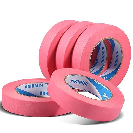 KIWIHUB Pink Painters Tape,1 inch x 60 Yards x 5 Rolls (300 Yards Total) - Medium Adhesive Masking Tape for Painting,Labeling,DIY Crafting,Decoration and School Projects