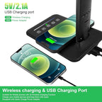 snsok Desk Lamp, Desk Light with Wireless Charger, USB Charging Port, Dimmable Office Desk Lamp with Clock, Alarm, Date, Temperature, Foldable Table Lamp for Table Bedroom Bedside Office (Black PRO)