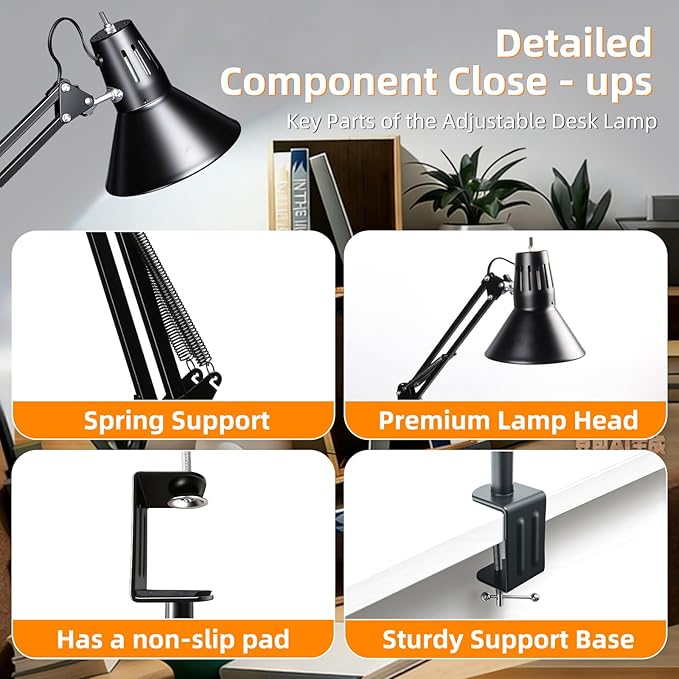 2 Pack LED Desk Lamp With Clamp for Office Home, Eye-Caring Desk Light with 360°Adjustable Extra Tall Metal Swing Arm, High Intensity Clamp w/A19 E26 Bulb for Working Reading, Table Lamps White/Warm