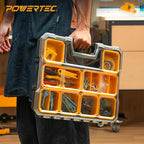 POWERTEC Small Parts Organizer & Tool Box – 20 Compartments, IP65 Water & Dust Protection, Stackable Storage with Interlocking Latch, Removable Bin, Divider, Clear Lid, Portable Design, 2PK (72366-P2)