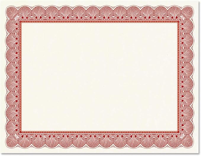 Elite Red & White Parchment Certificate Papers - Pack of 100, Laser & Inkjet Printer Compatible, For Office, Business Awards, Graduation, School Diplomas, 8-1/2" x 11" on 60 lb.Text Stock
