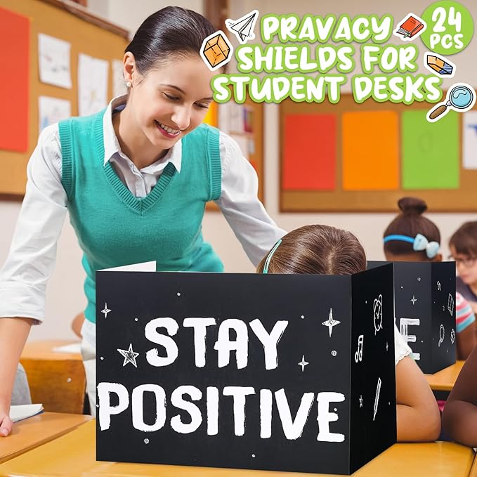 Honoson 24 Pcs Bulk Inspirational Privacy Folders for Students Cardboard Test Privacy Boards Motivational Words Desk Dividers Shield for Classroom School Study Supplies, 6 Styles(Monochromatic)