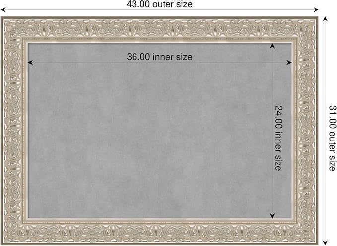 Amanti Art Silver Framed Magnetic Board 31x43 Large Vision Board for use with Magnets, 100% Metal Sheet to Display Items as Office Decor or for Home Organization in mudroom, Kitchen or Kids Room