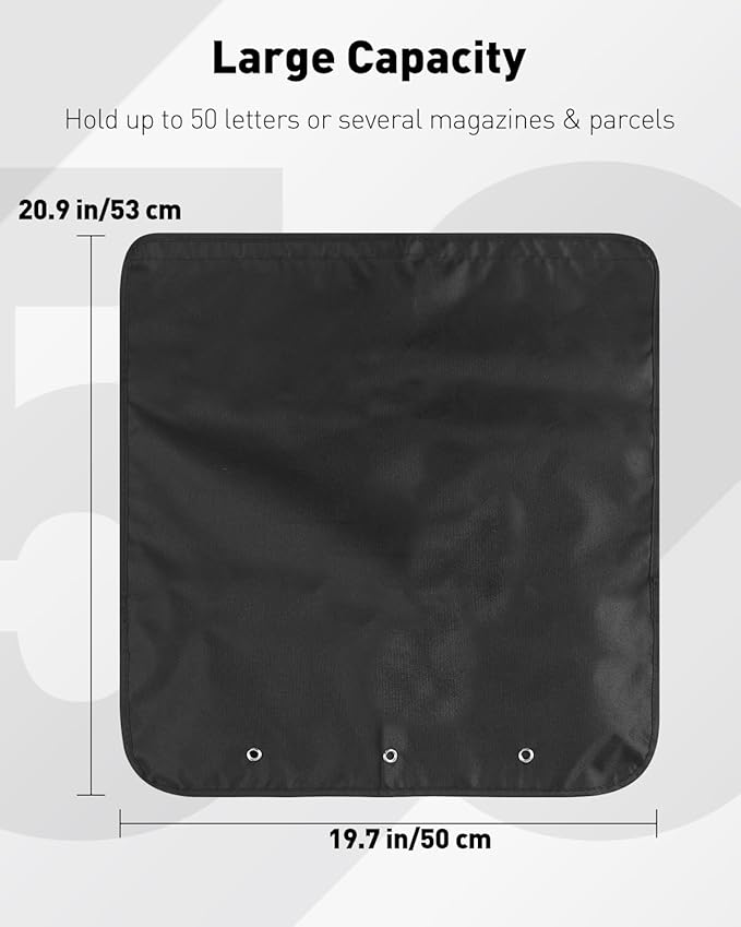 Uniclife Black Door Mail Slot Catcher Oxford Fabric Large Capacity Letter & Package Holder with Hook and Loop Fasteners, Indoor Front Door Post Catcher for Magazines, Small Parcels & Envelopes