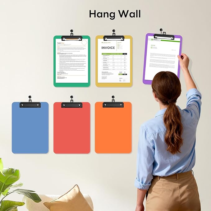 Zoenley A4 Plastic Clipboard Set of 12, Bright Colorful 12.5 x 9 Letter Size for Classroom, Students, Teacher, Nurse, 8.5 x 11 Clip Board with Low Profile Black Clip, Office & School Supplies
