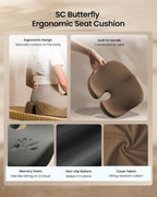 ProtoArc Seat Cushion, Office Chair Cushion for Sciatica, Coccyx Cushion, Ergonomic Memory Foam Seat Cushion for Car, Home, Pressure Relief Pad for Hip, Tailbone, All Day Comfort - Coffee