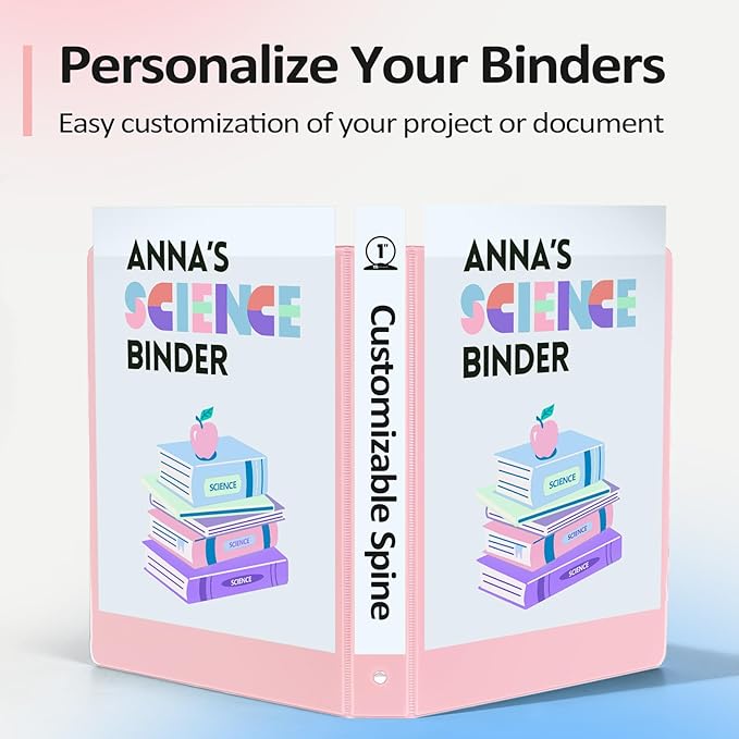 BinderX Extra Durable 3 Ring Binder, Round Rings 1 Inch Binder, Fits 175 Sheets of 8.5x11 Paper, Customizable View Cover with Inside Pockets, Cute 1" Binders, 1 Inch Binders 3 Ring, Olive Green