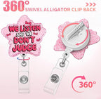Aoryalps WE Listen and WE Dont Judge Badge Reel Holder Retractable with ID Clip for Nurse Nursing Name Tag Card Nursing Student Teacher Doctor Medical Assistant Work Office Clip-Gifts for Nurse