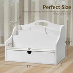 Rebee Vision Pine Wood Mail Organizer for Desk - Charming Farmhouse Countertop Mail Sorter for Office & Home Decor - Wooden Desk Organizer with Drawer for Letters, Files & Magazines(White)
