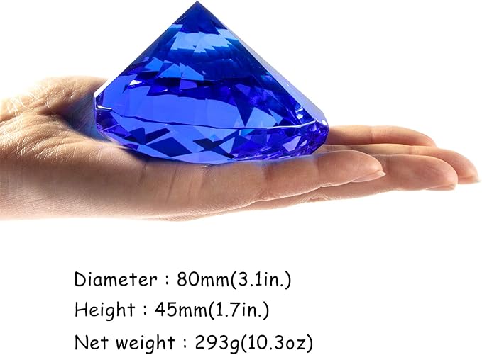 Blue Crystal Diamonds Paper Weights, Heart Shape Real Diamond Glass Gems Paperweight for Decoration, Big Diamonds Home Office Decor Valentine's Day Gift Wedding Favors with Gift Box 80mm