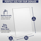 Slant Back Acrylic Sign Holder 8.5 x 11 Inches, Portrait Ad Frame and Flyer Display Stand. Menu Holder and Table Sign Display for Home, Office, Store, or Restaurant Use. Acrylic Stands for Tabletop (3 Pack)