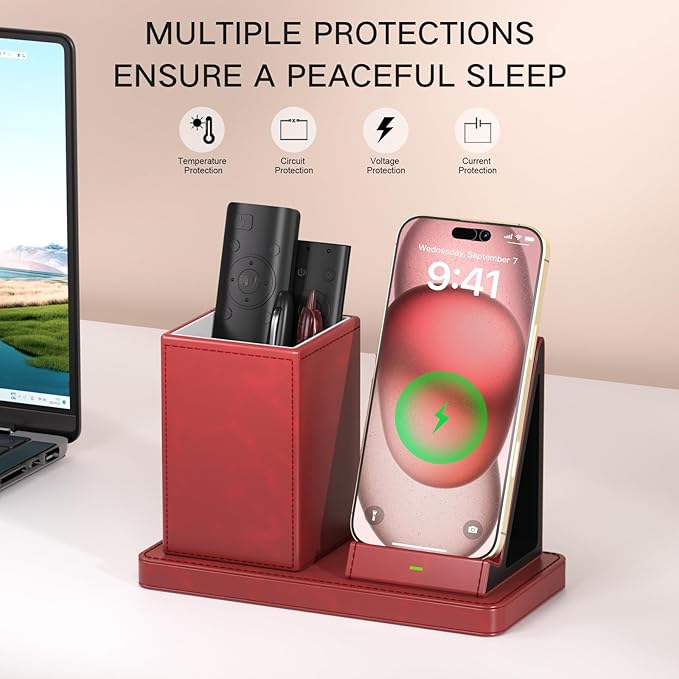 LADSTAG Desk Organizer with Phone Holder,Red Multi-Functional Pencil Holder for Desk, Desk Organizers and Accessories for Office Art Supplies,Desk Phone Stand Charger for Desktop/Counter