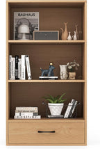 LOKO 4-Tier Bookcase with Storage Drawer, Modern Organizer Display Storage Shelves with Anti-toppling Device, Freestanding Bookshelf w/ 3 Open Shelves & 1 Drawer, Living Room, Study, Office (Natural)