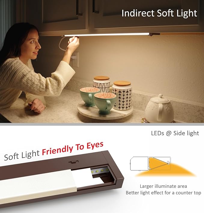 Leetdud LED Under Cabinet Lighting Hardwired or Plug in, 40 Inch 20W, Dimmable 5 Color 2700K/3000K/3500K/4000K/5000K, Linkable Eyes Care Design Counter Lights for Kitchen, Sink, ETL Listed, Bronze