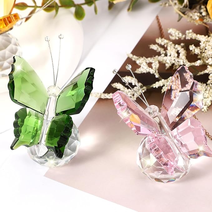 PATIKIL 2 Pcs Butterfly Crystal Paperweight, 75mm / 3 Inch Crystal Paperweight Paper Weight for Home Office Desktop Table Decor Wedding Party Jewelry Ornaments, Green/Blue
