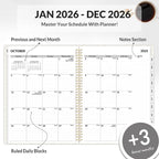 SUNEE 2026 Planner, Weekly and Monthly Calendar Planner, January 2026-December 2026, Daily Agenda with Tabs, Note Pages, Spiral Binding, 8.5"x11", Black