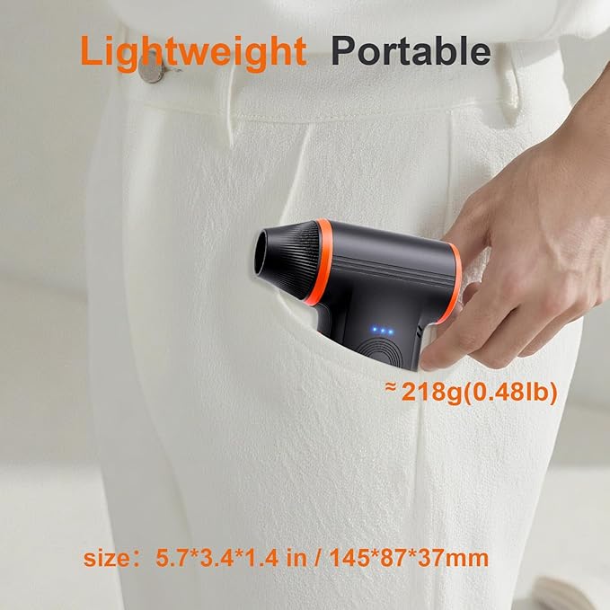 JUFINX X117 Compressed Air Duster-150000RPM Super Power Snow Blower, 3-Gear Adjustable Mini Blower with Fast Charging, Electric Air Duster for Leaves,Snow,Computer, Keyboard, House, Outdoor,and Car