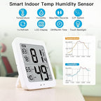 TXL Large Digital Hygrometer Indoor Thermometer with Humidity Gauge, Smart Room Temperature Humidity Sensor Monitor with Touch LCD Backlight for Home Office Warehouse Greenhouse Garden Wine Cellar