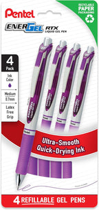 Pentel EnerGel RTX Liquid Gel Pens, Medium (0.7mm), Violet, 4-pk (BL77PF4V)