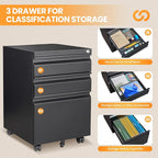 AFAIF 3 Drawer Mobile File Cabinet with Lock, Rolling Filing Cabinets for Home Office, Under Desk Small File Cabinet Three Drawers for Legal/Letter/A4 File, Black - Assembly Required