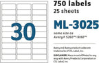 MACO Laser/Ink Jet White Address Labels, 1" x 2-5/8", 30 per Sheet, 750 per Pack (ML-3025)