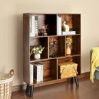 LEYAOYAO Cube Bookshelf 3 Tier Mid-Century Rustic Brown Modern Bookcase with Legs,Retro Wood Bookshelves Storage Organizer Shelf,Freestanding Open Book Shelves for Bedroom,Living Room,Office
