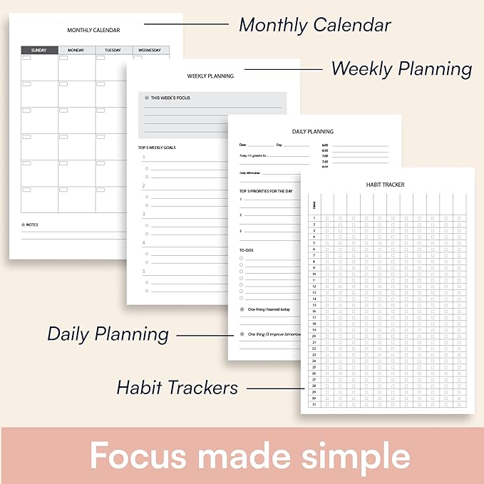 3-Month Productivity & Goal Planner 2026 - Undated Daily Monthly Weekly Planner for Women, Habit Tracker, Time Management & Mindfulness Journal, A5 To Do List Organizer