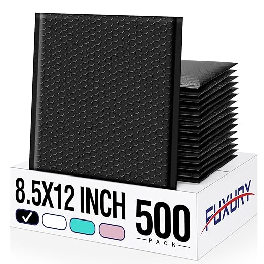 Fuxury 500 Pack Black Bubble Mailers 8.5x12" Bubble Envelopes Usable 8.5x11 Inch Strong Adhesion Padded Mailer Thick Padded Envelopes Mailers for Small Business Mailing Books Clothes Makeup Supplies