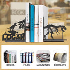 Personalized Name Book Ends Metal, Heavy Duty Bookends for Shelves Decorative, Dinosaur Non-Slip Book Stopper, Home Office Desk Modern Bookshelf Decor, Gifts for Readers Color02